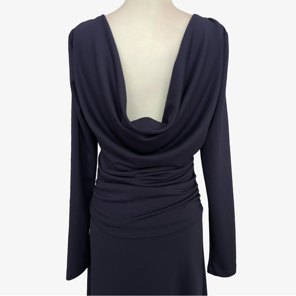 Anthropologie Long-Sleeve Cowl-Back Maxi Dress Navy Blue Medium NWT - Picture 9 of 13
